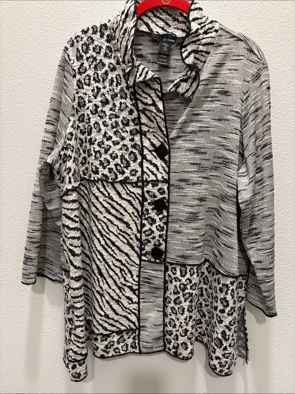 Ali Miles Black & White Mixed Animal Print Cardigan/Jacket  1X